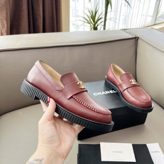Chanel Early Spring Dance Shoes Series Red Small Round Head Retro Loafers