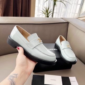 Chanel Early Spring Dance Shoes Series Blue Small Round Head Retro Loafers
