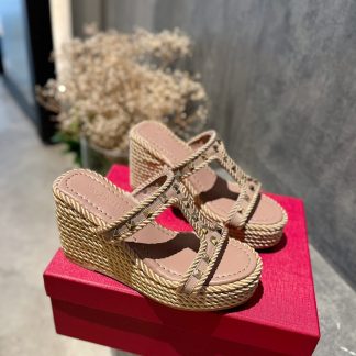 VALENTINO Studded hemp rope wedge sandals