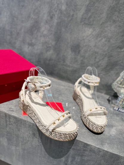 VALENTINO Studded hemp rope wedge sandals