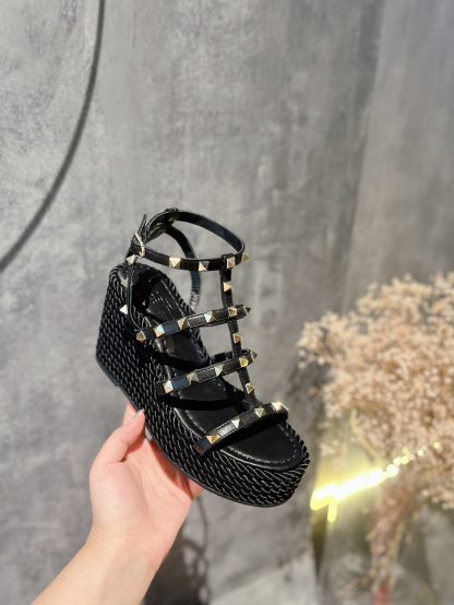 VALENTINO Studded hemp rope wedge sandals - Image 2