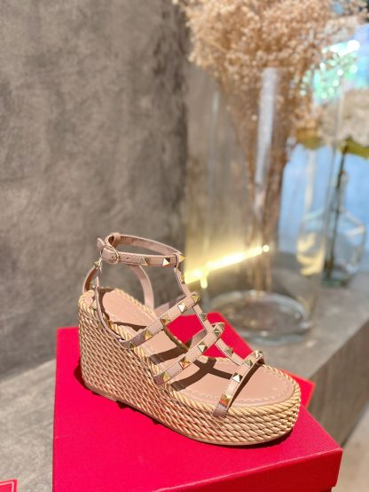 VALENTINO Studded hemp rope wedge sandals - Image 2