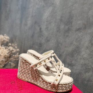 VALENTINO Studded hemp rope wedge sandals