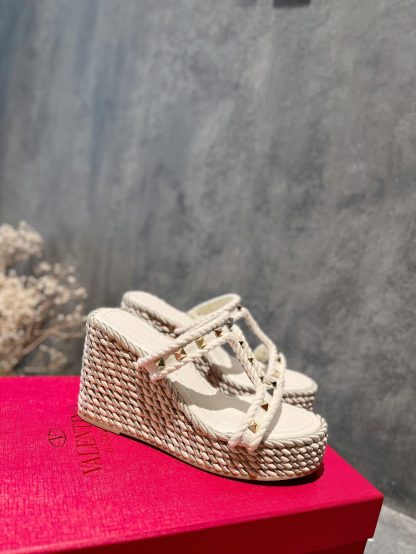 VALENTINO Studded hemp rope wedge sandals
