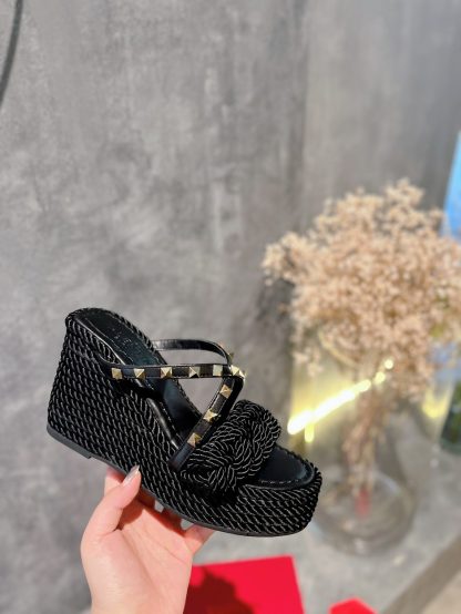 VALENTINO Studded Rope Woven Wedge Sandals - Image 2