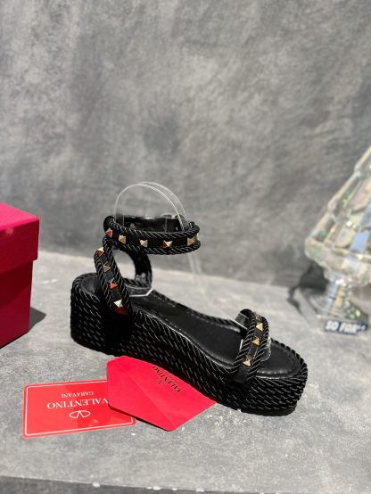 VALENTINO Studded Rope Woven Wedge Sandals - Image 2