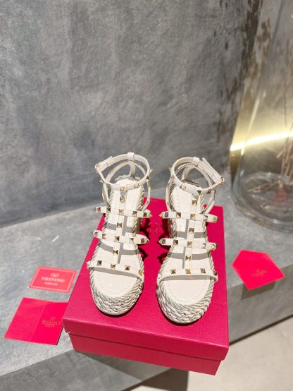 VALENTINO Studded Rope Woven Wedge Sandals - Image 2