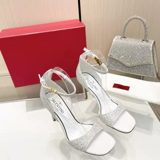 VALENTINO White Exquisite Rhinestone High Heels