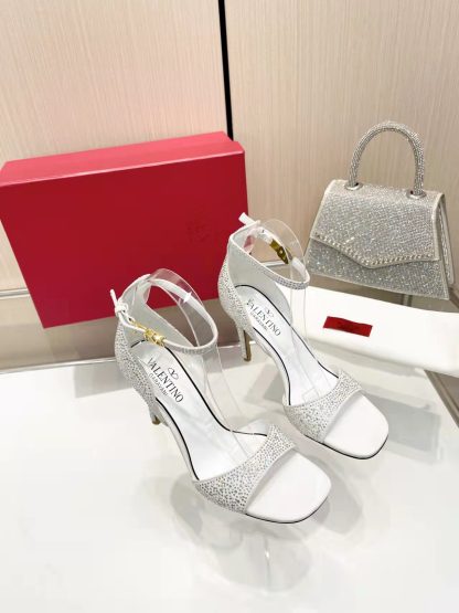 VALENTINO White Exquisite Rhinestone High Heels