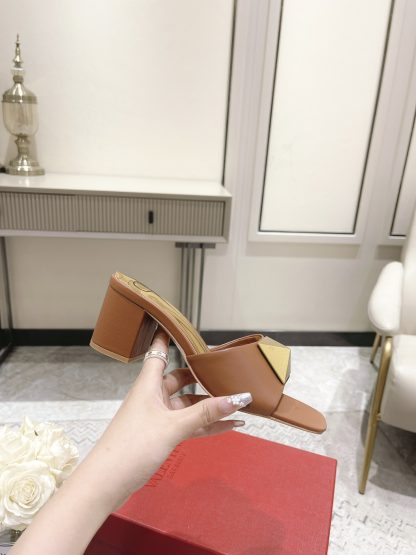 VALENTINO Gold Large Rivet High-end Sandals High Heels - Image 2