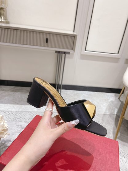 VALENTINO Gold Large Rivet High-end Sandals High Heels - Image 2