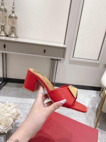 VALENTINO Gold Large Rivet High-end Sandals High Heels - Image 2