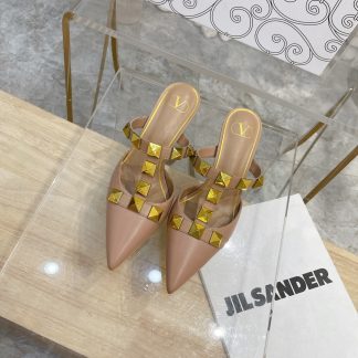VALENTINO Gold Large Rivet Fashion High-end Sandals High Heels