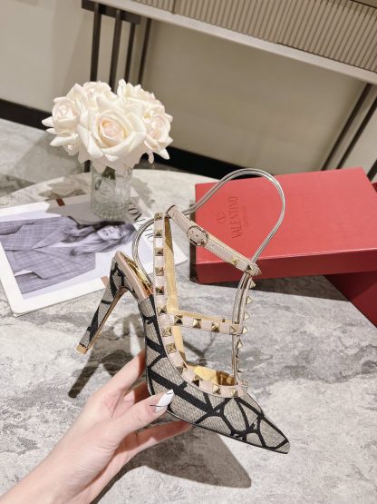 VALENTINO Gold Studded High Fashion High Heels - Image 2