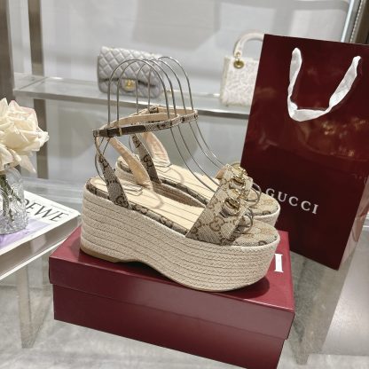 Gucci Women's Horsebit Flat Mid-Heel Platform Sandals