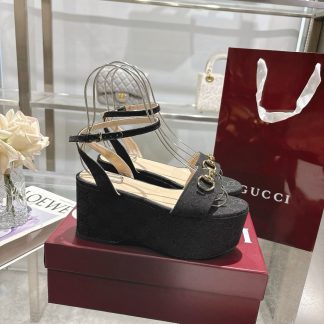 Gucci Women's Horsebit Flat Mid-Heel Platform Sandals