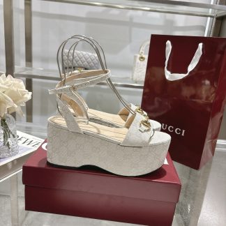 Gucci Women's Horsebit Flat Mid-Heel Platform Sandals