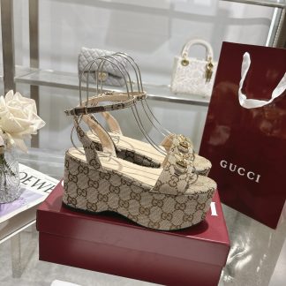 Gucci Women's Horsebit Flat Mid-Heel Platform Sandals