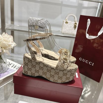 Gucci Women's Horsebit Flat Mid-Heel Platform Sandals