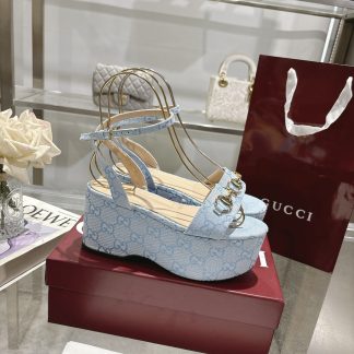 Gucci Women's Horsebit Flat Mid-Heel Platform Sandals