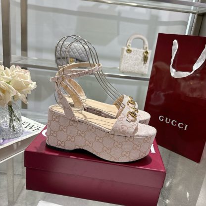 Gucci Women's Horsebit Flat Mid-Heel Platform Sandals
