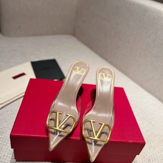 VALENTINO Fashion V Buckle Transparent Film High Heels Sandals