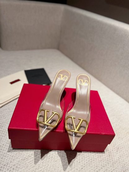 VALENTINO Fashion V Buckle Transparent Film High Heels Sandals