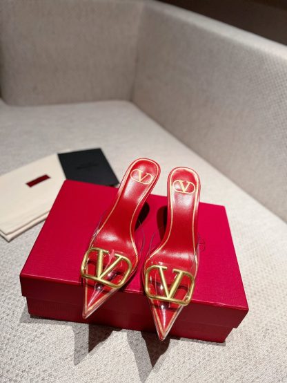 VALENTINO exquisite V buckle transparent film sandals high heels