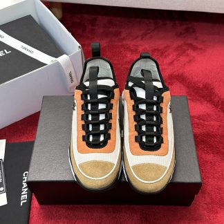 Chanel unisex couple's orange mix and match classic casual sneakers