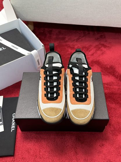 Chanel unisex couple's orange mix and match classic casual sneakers