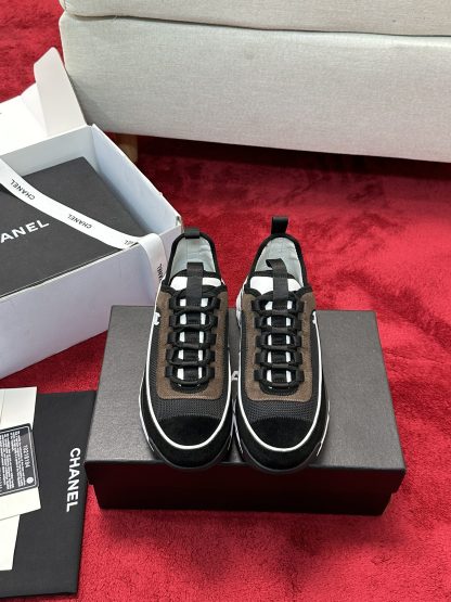Chanel Unisex Couple Brown Mix Classic Casual Sneakers