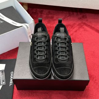 Chanel black mix and match classic casual sneakers for men and women