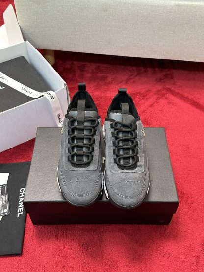 Chanel Unisex Couple Grey Mix Classic Casual Sneakers