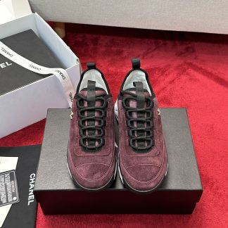 Chanel men's and women's couple's red and brown mix and match classic casual sneakers