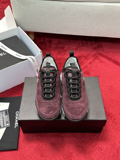 Chanel men's and women's couple's red and brown mix and match classic casual sneakers