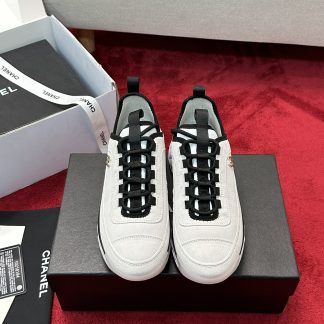 Chanel white men's and women's couple's mixed craft embroidery style versatile casual sports shoes