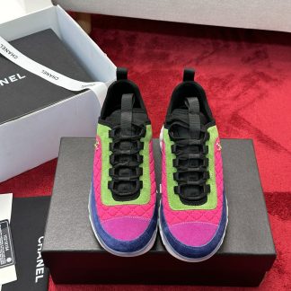 Chanel pink green men's and women's couple's mixed craft embroidery style versatile casual sports shoes