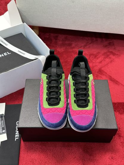 Chanel pink green men's and women's couple's mixed craft embroidery style versatile casual sports shoes