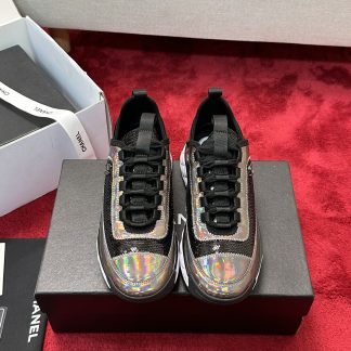 Chanel black mixed sequin craft embroidery style all-match casual sports shoes for men and women