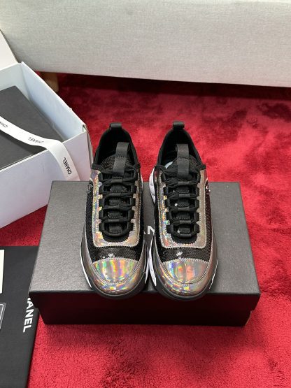 Chanel black mixed sequin craft embroidery style all-match casual sports shoes for men and women