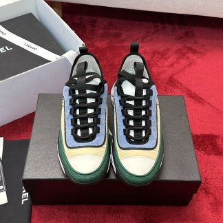 Chanel men's and women's couple's blue-green mixed-match craft embroidery style versatile casual sports shoes