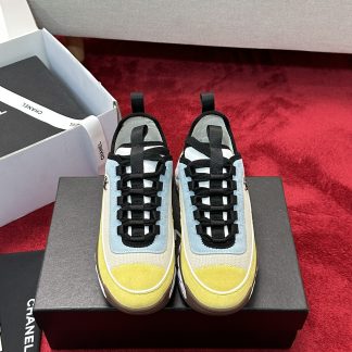Chanel men's and women's couple's yellow and blue mixed craft embroidery style versatile casual sports shoes