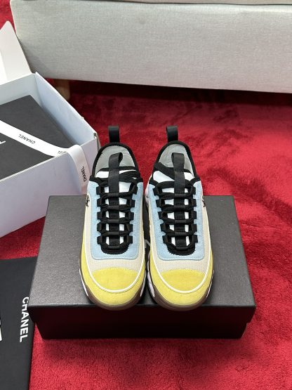 Chanel men's and women's couple's yellow and blue mixed craft embroidery style versatile casual sports shoes
