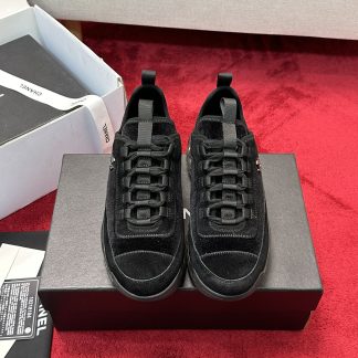 Chanel black mixed-match craft embroidery style versatile casual sports shoes for men and women