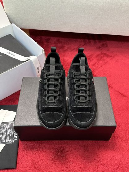 Chanel black mixed-match craft embroidery style versatile casual sports shoes for men and women
