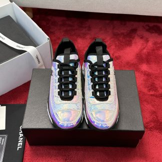 Chanel men's and women's couple's purple and blue mixed craft embroidery style versatile casual sports shoes