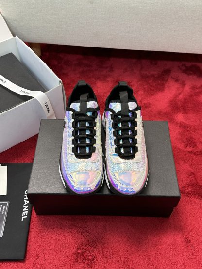 Chanel men's and women's couple's purple and blue mixed craft embroidery style versatile casual sports shoes