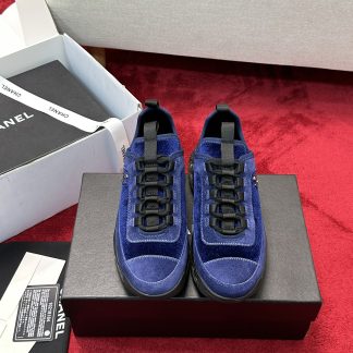 Chanel men's and women's couple's versatile fashionable dark blue mix and match casual sports shoes