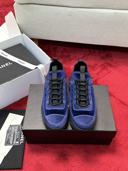 Chanel men's and women's couple's versatile fashionable dark blue mix and match casual sports shoes
