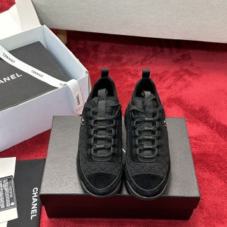 Chanel classic pure black all-match casual sneakers for men and women